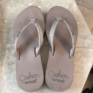 Rose gold reef glitter flip flops